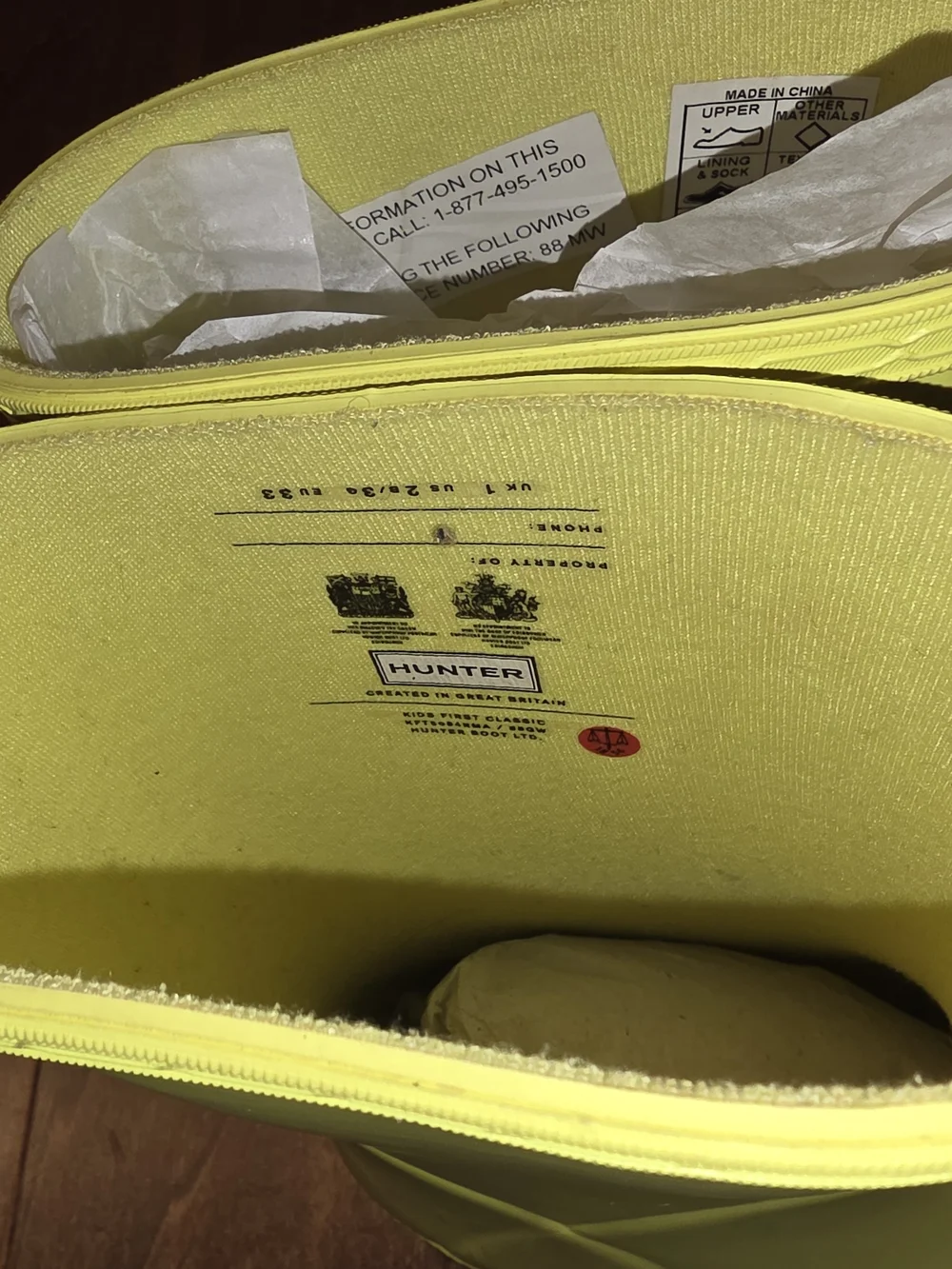 Hunter Kids Yellow Rubber Rain Boots GUC